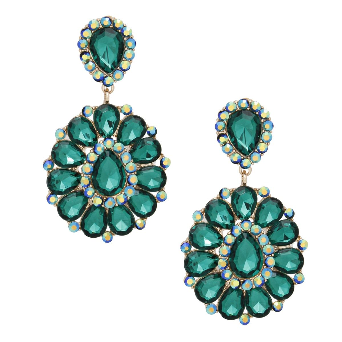 Clip On Brilliant Green Teardrop Crystal Earrings