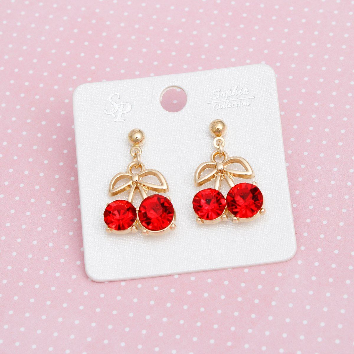 Drop Cherry Red Rhinestone Gold Earrings Women