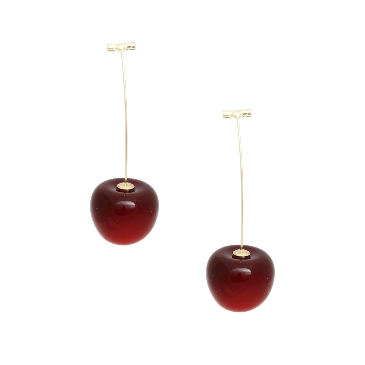 Cherry Drop Deep Red Gold Stem Earrings Women