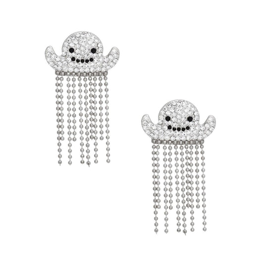 Fringe Silver Spooky Sparkle Ghost Chain Earrings