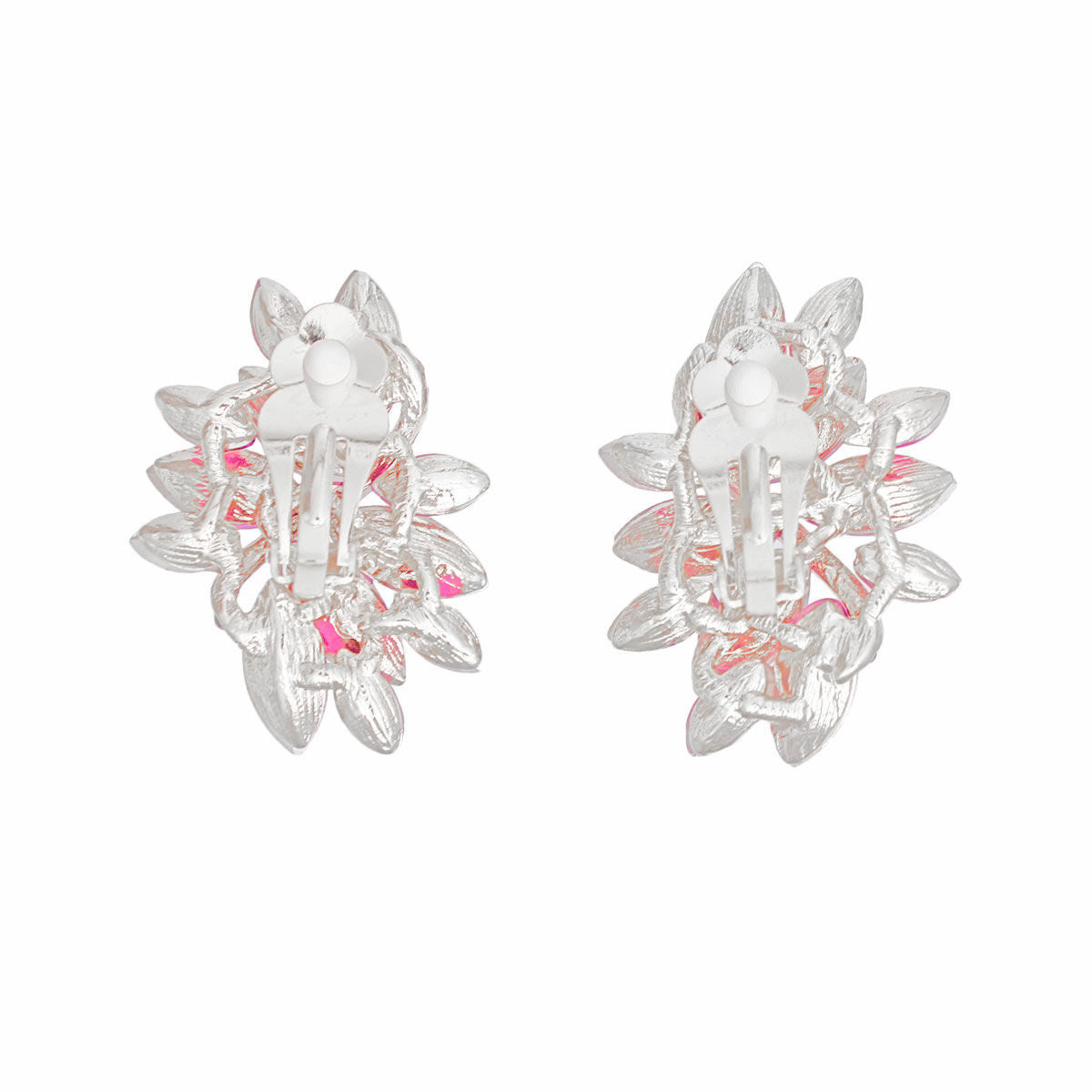 Clip On Pink Marquise Cluster Earrings for Women