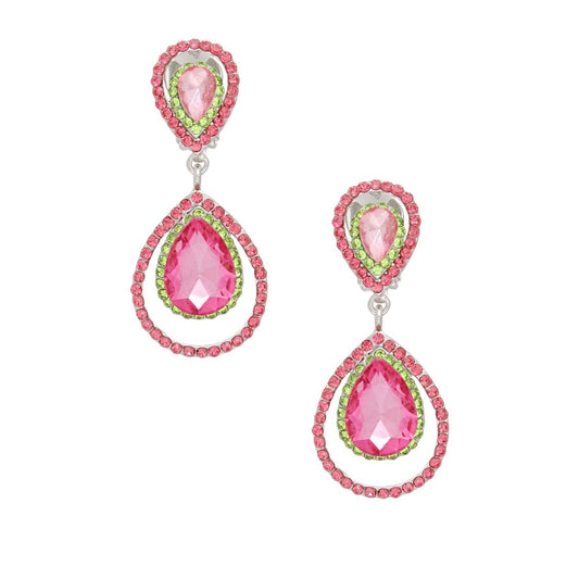 AKA Sorority Teardrop Clip On Pink Green Earrings