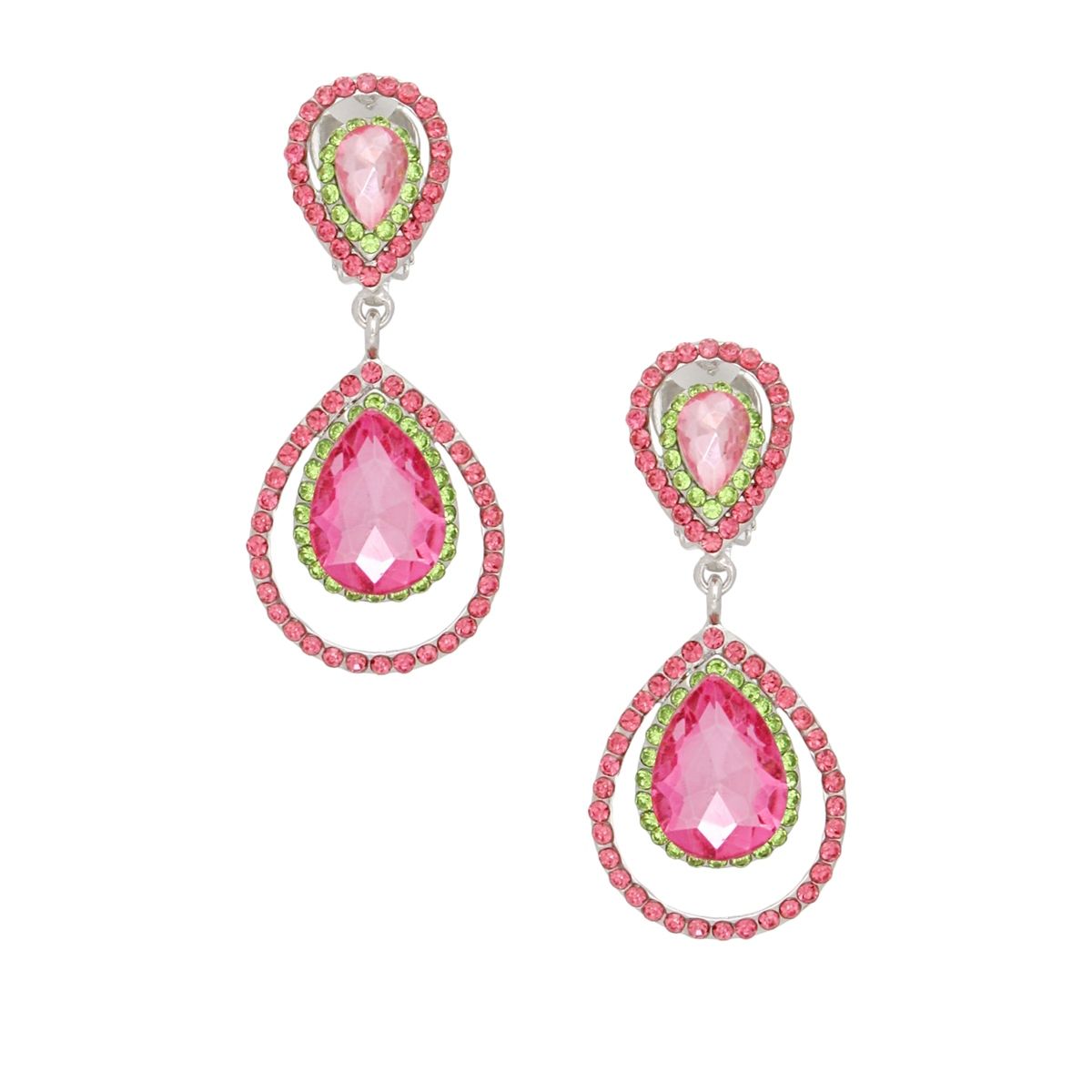 AKA Sorority Teardrop Clip On Pink Green Earrings