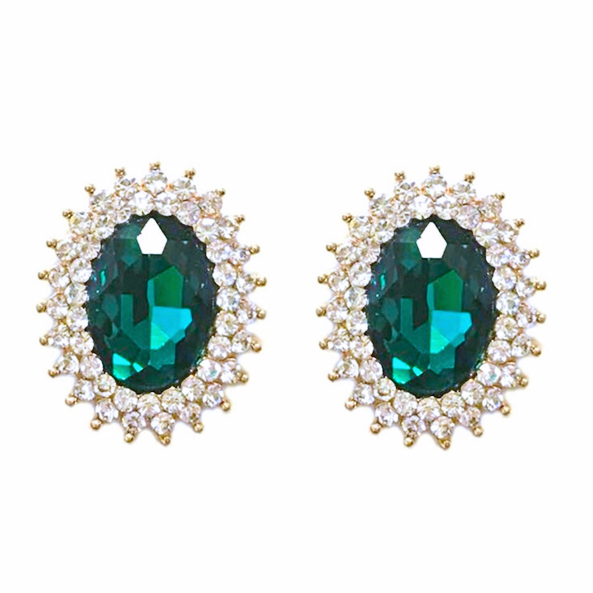 Oval Green Crystal Studs