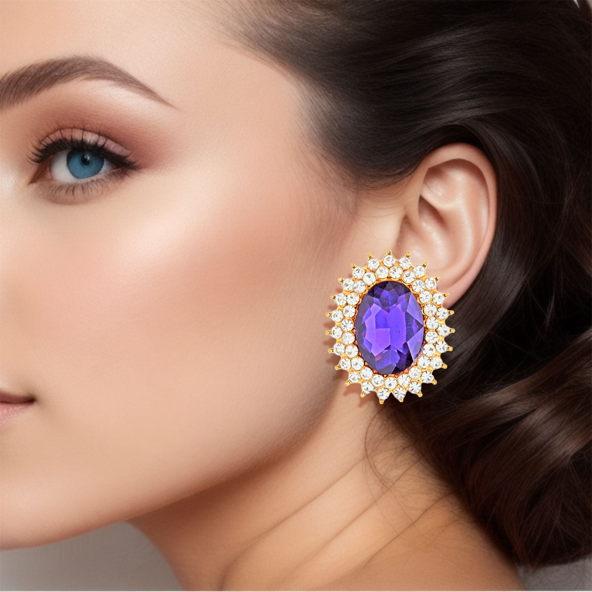 Oval Purple Crystal Studs