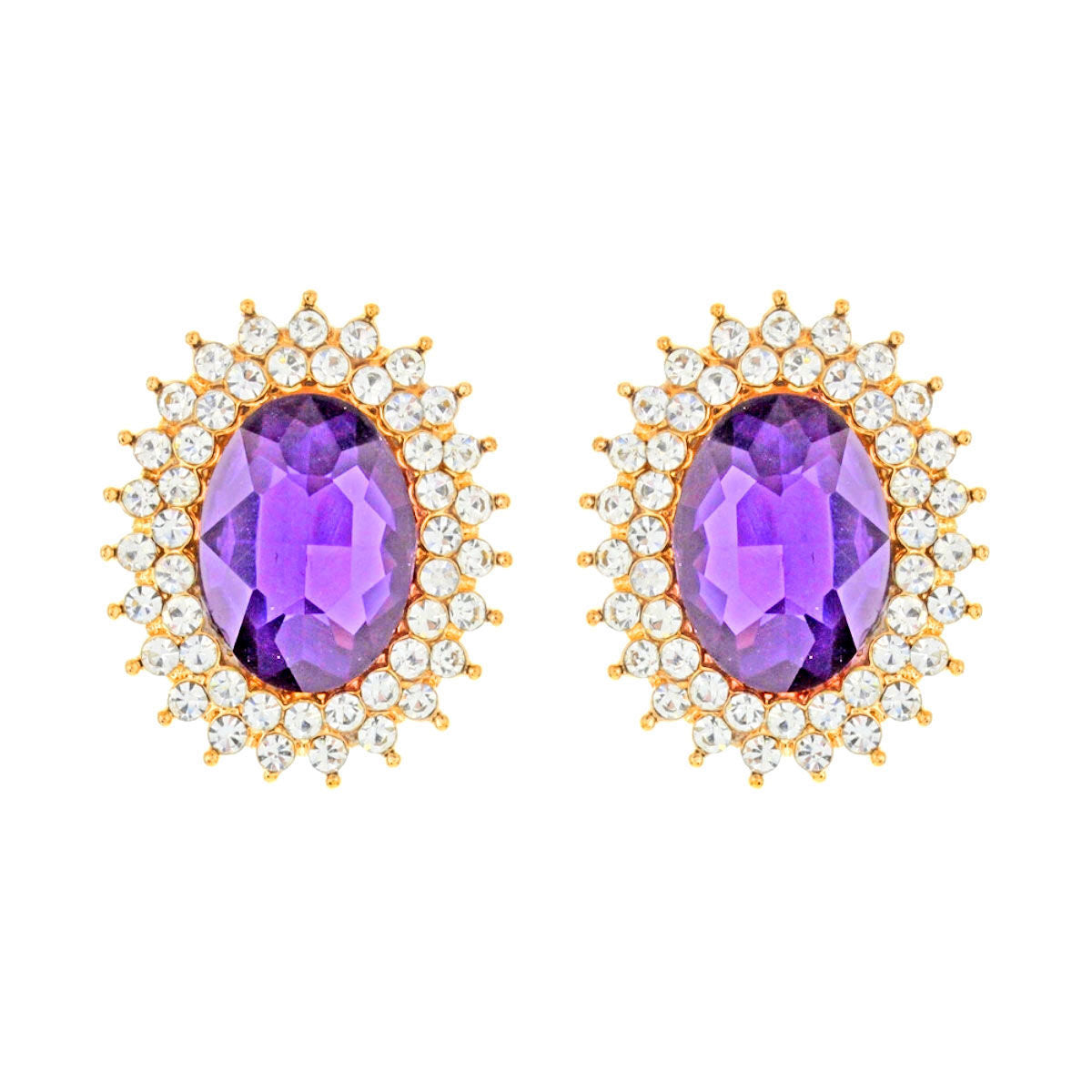 Oval Purple Crystal Studs