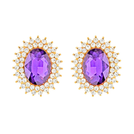 Oval Purple Crystal Studs