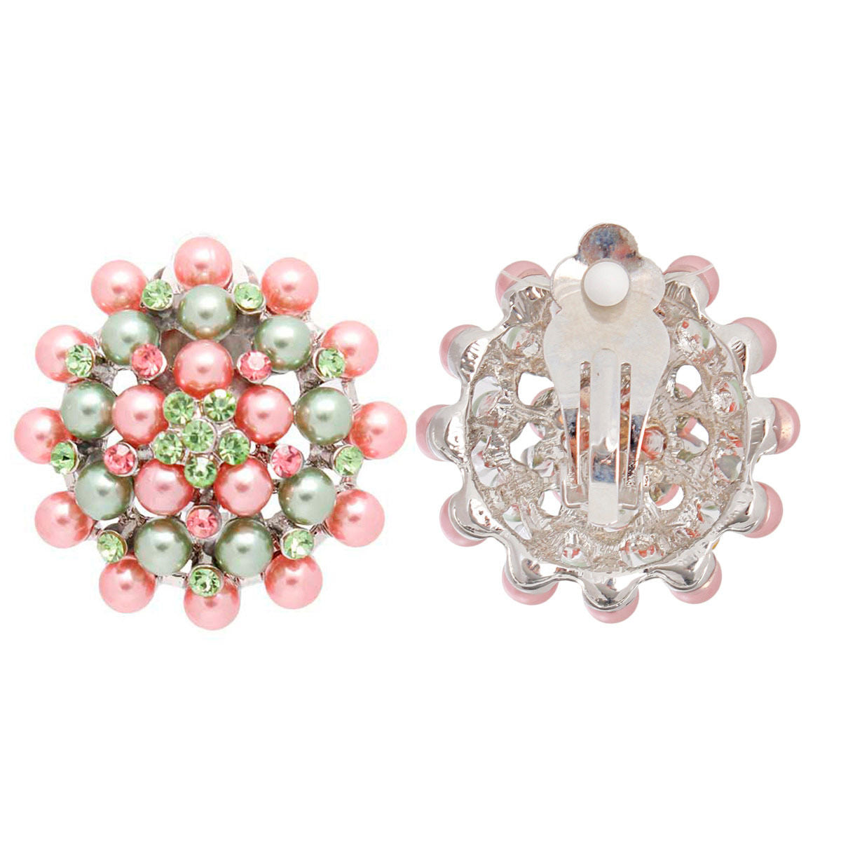 AKA Clip On Pink Green Small Pearl Earrings