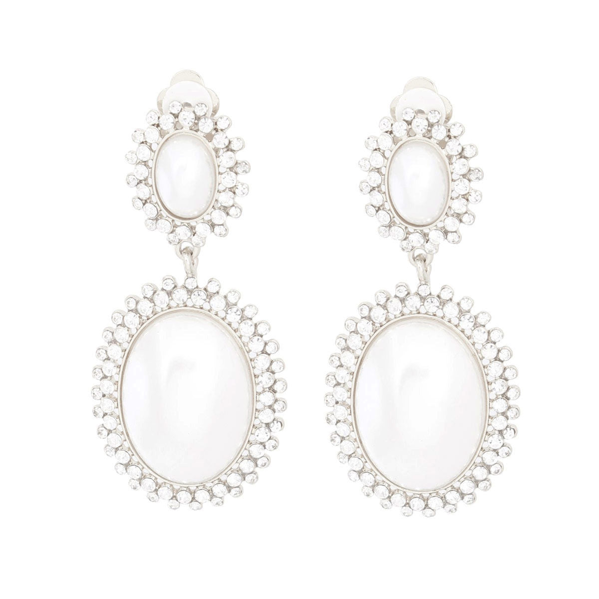 Clip On Silver Medium Pearl Halo Earring for Women