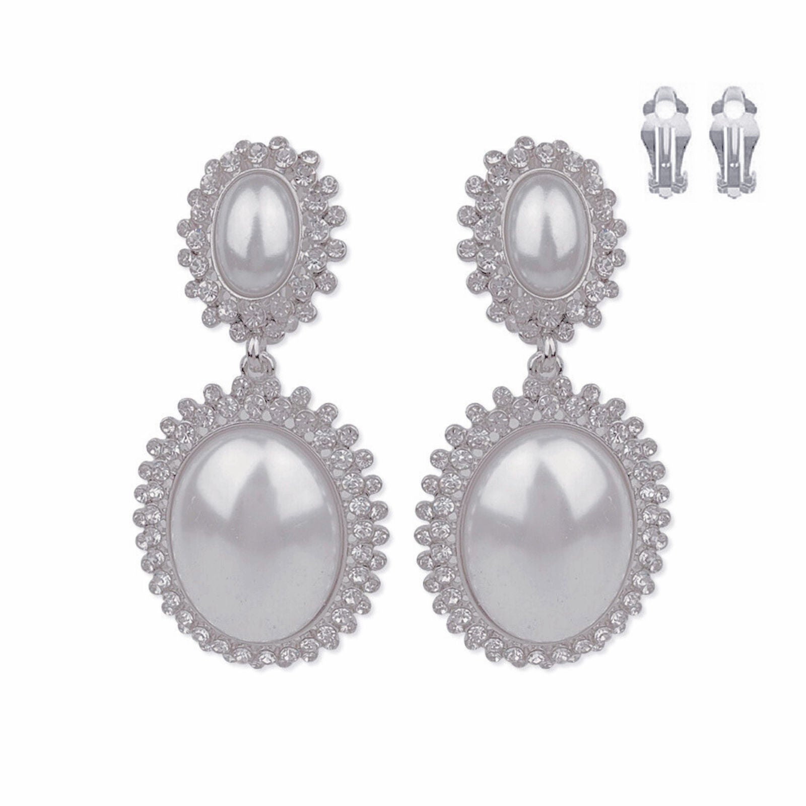 Clip On Silver Medium Pearl Halo Earring for Women