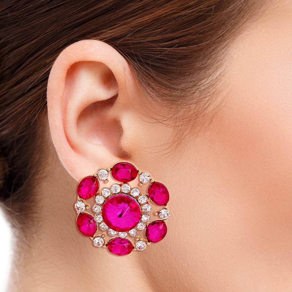 Fuchsia Crystal Circle Studs