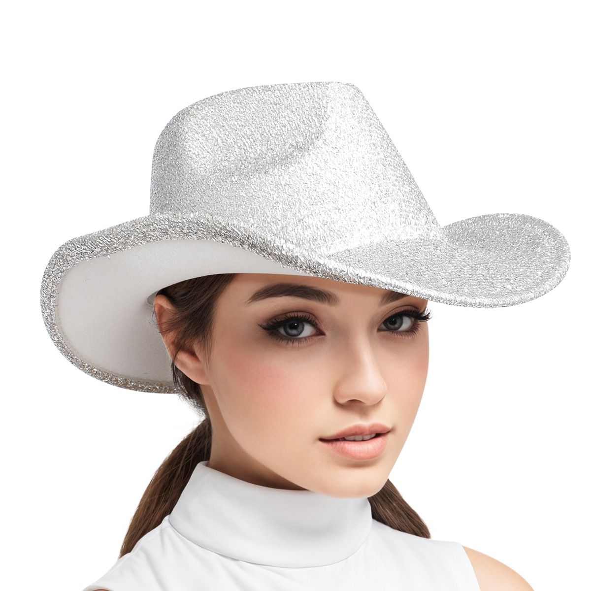Cowboy Hat Silver Metallic Glittering Fashion Hat