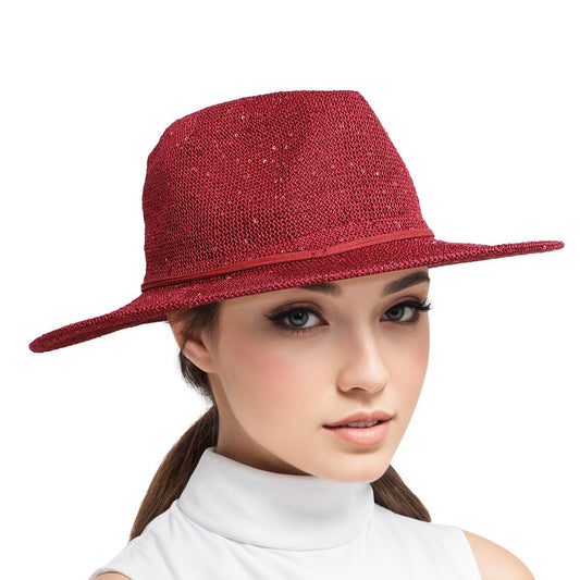 Cowboy Hat Red Sequin Embroidered Panama Hat