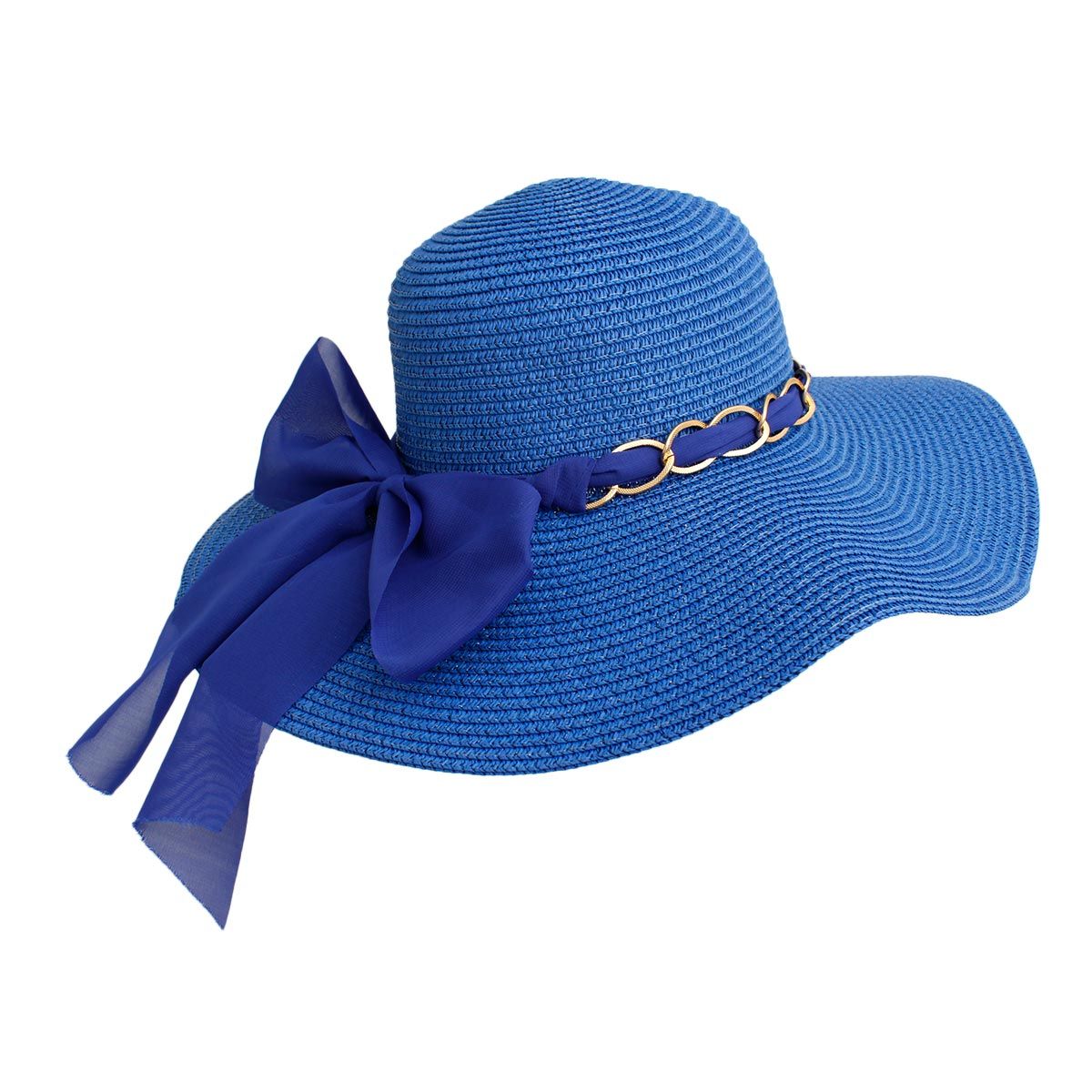 Straw Hat Classy Blue Bow SGRHO Chapeau for Women