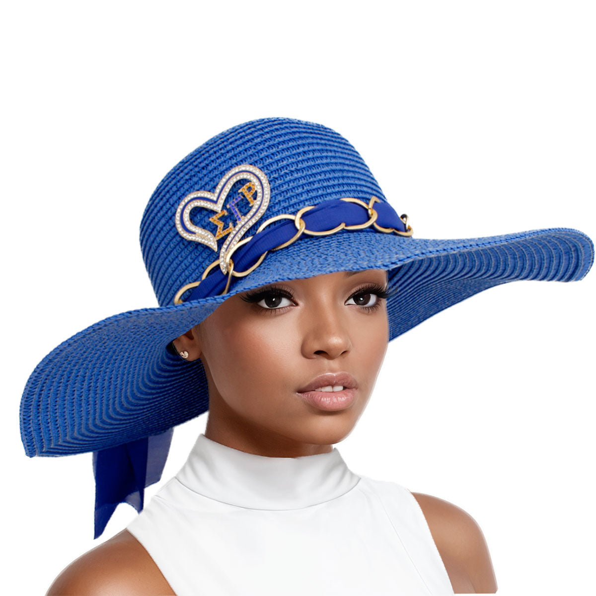 Straw Hat Classy Blue Bow SGRHO Chapeau for Women