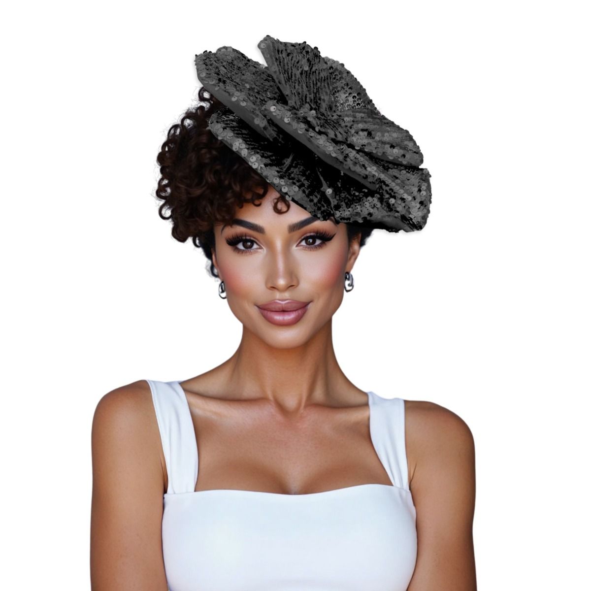 XL Flower Black Sequin Hair Clip Headband Brooch