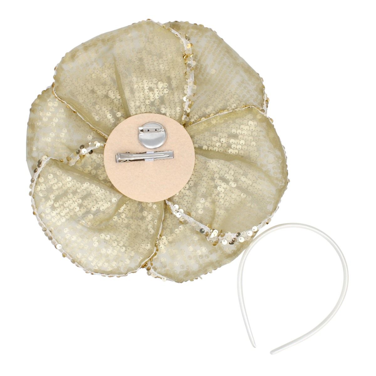 XL Flower Gold Sequin Hair Clip Headband Brooch