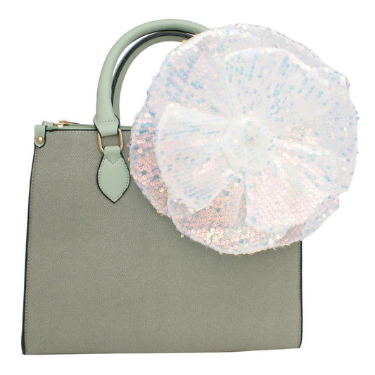 XL Flower White Sequin Hair Clip Headband Brooch