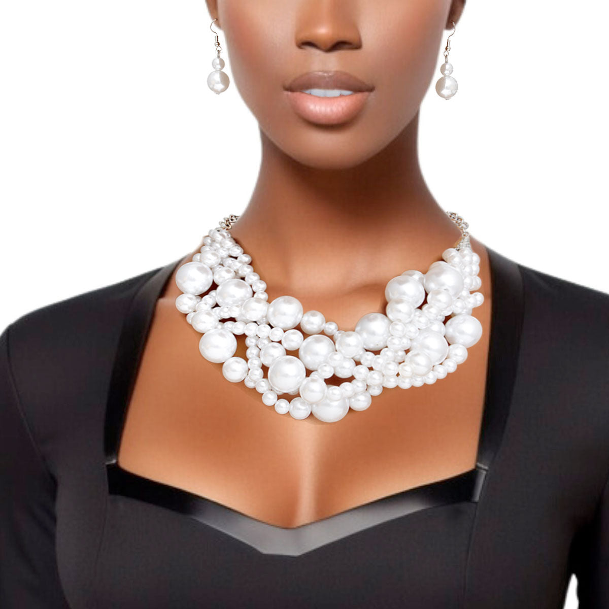 Pearl Necklace White 5 Twisted Set for Women