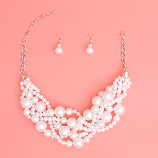 Pearl Necklace White 5 Twisted Set for Women