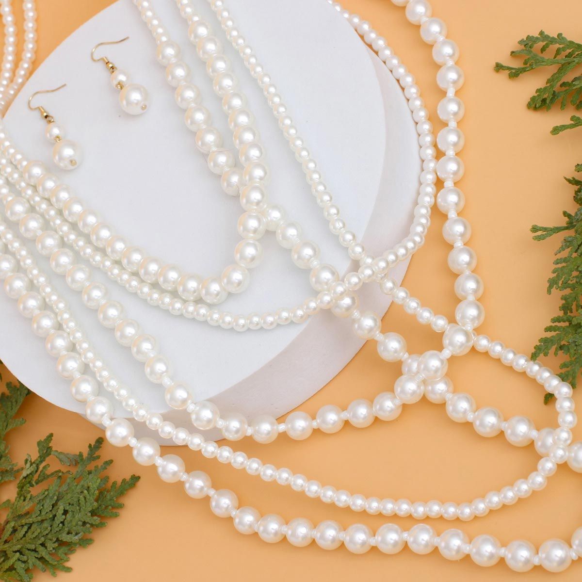 Pearl Necklace Cream 5 Strand Long Set for Women