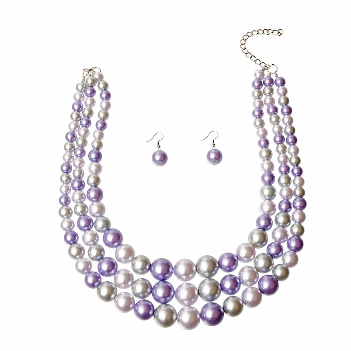 Pearl Necklace Lavender Mix 3 Layer Set for Women