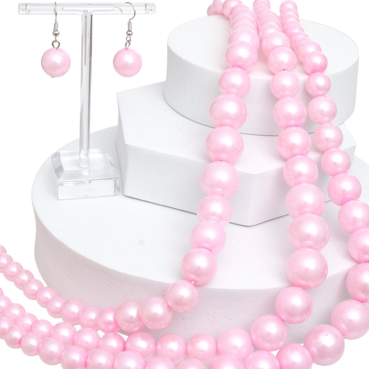 Pearl Bubble Gum Pink 3 Strand Necklace for Women