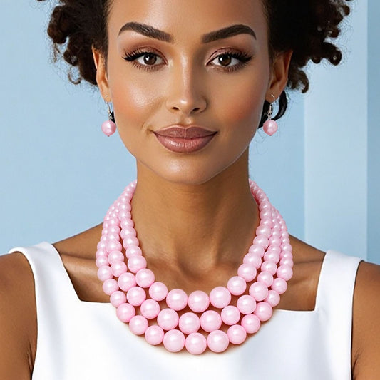 Pearl Bubble Gum Pink 3 Strand Necklace for Women