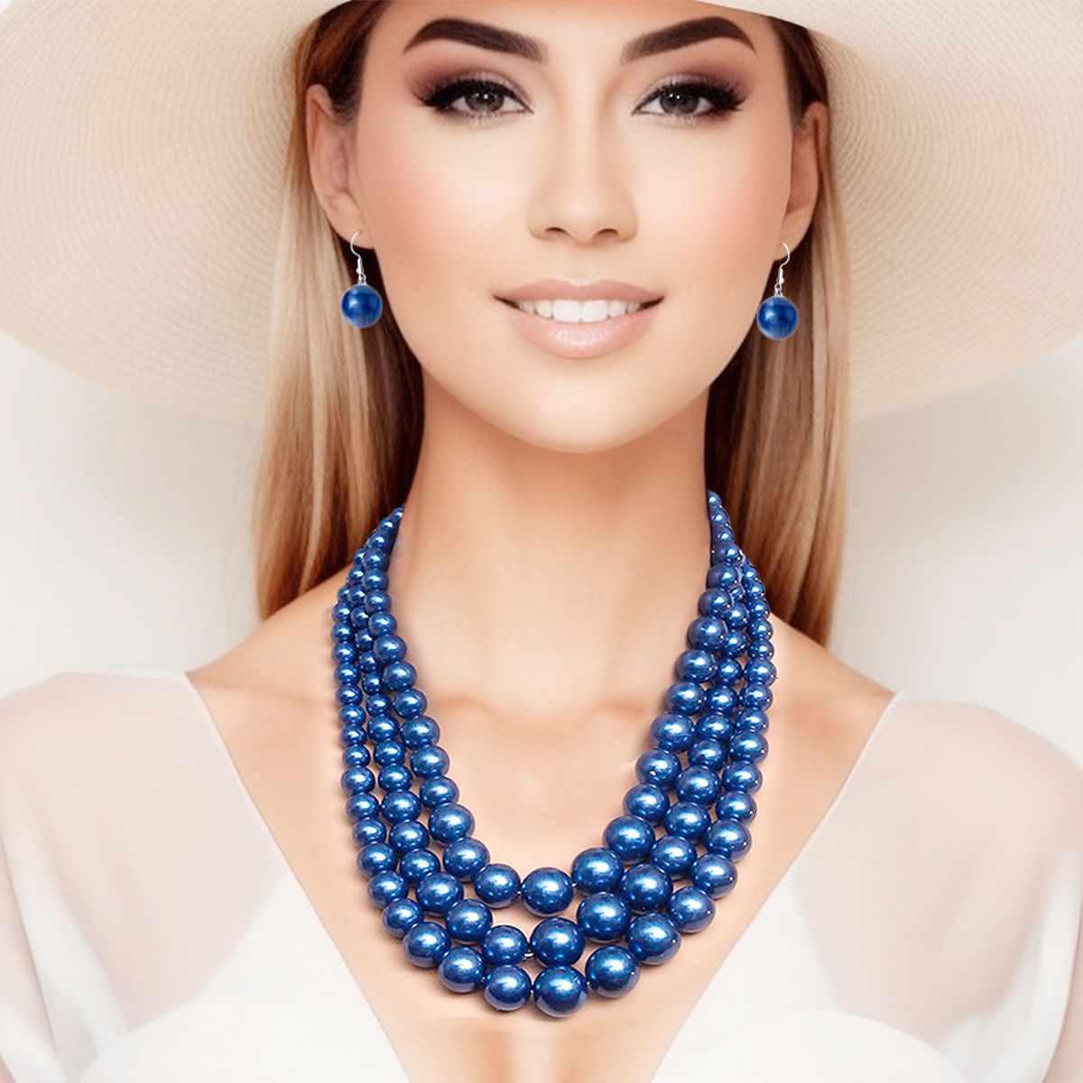 Elegant Multi-Strand Blue Pearl Set