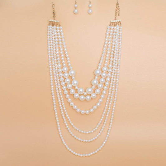 Pearl Necklace Cream 6 Strand Layer Set for Women