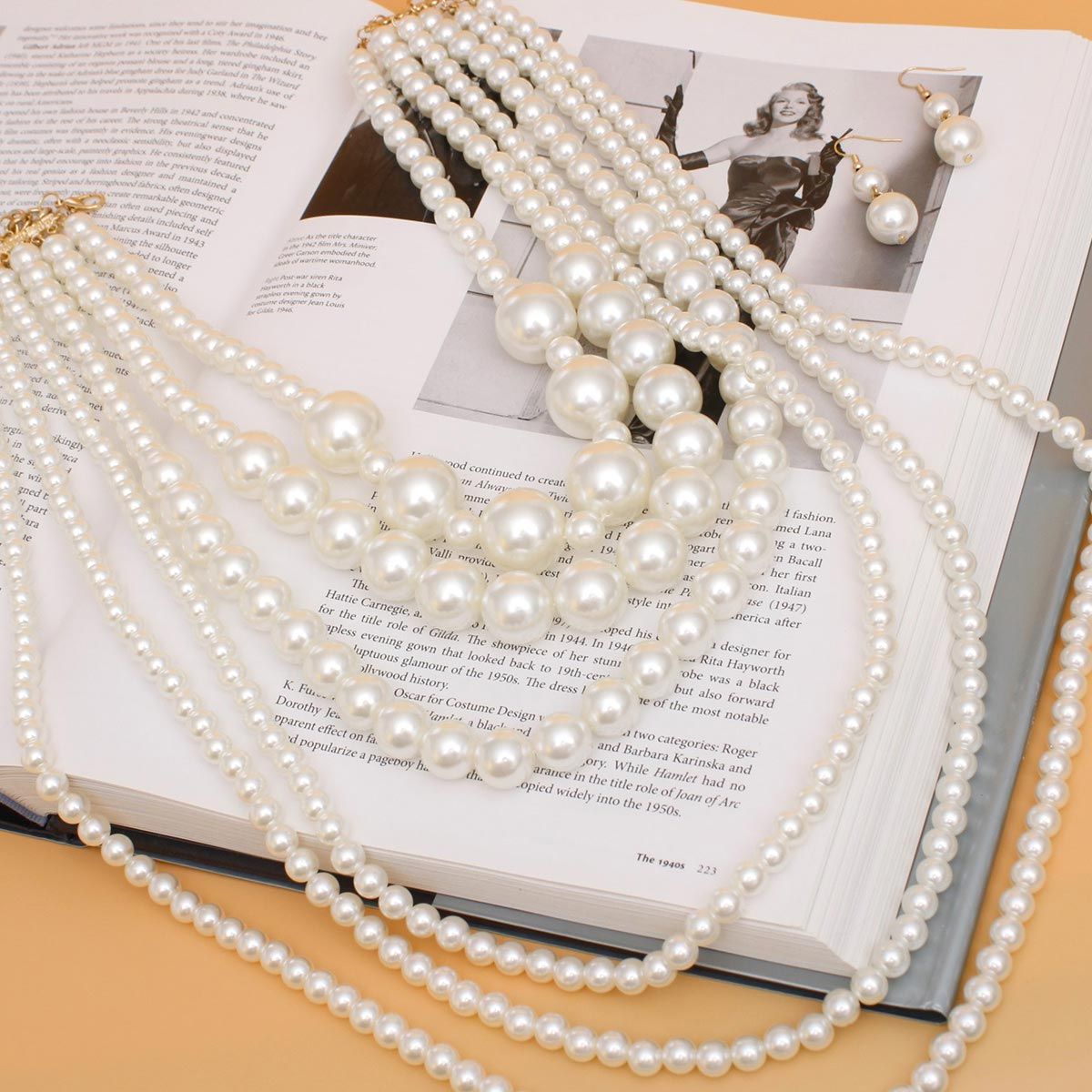 Pearl Necklace Cream 6 Strand Layer Set for Women