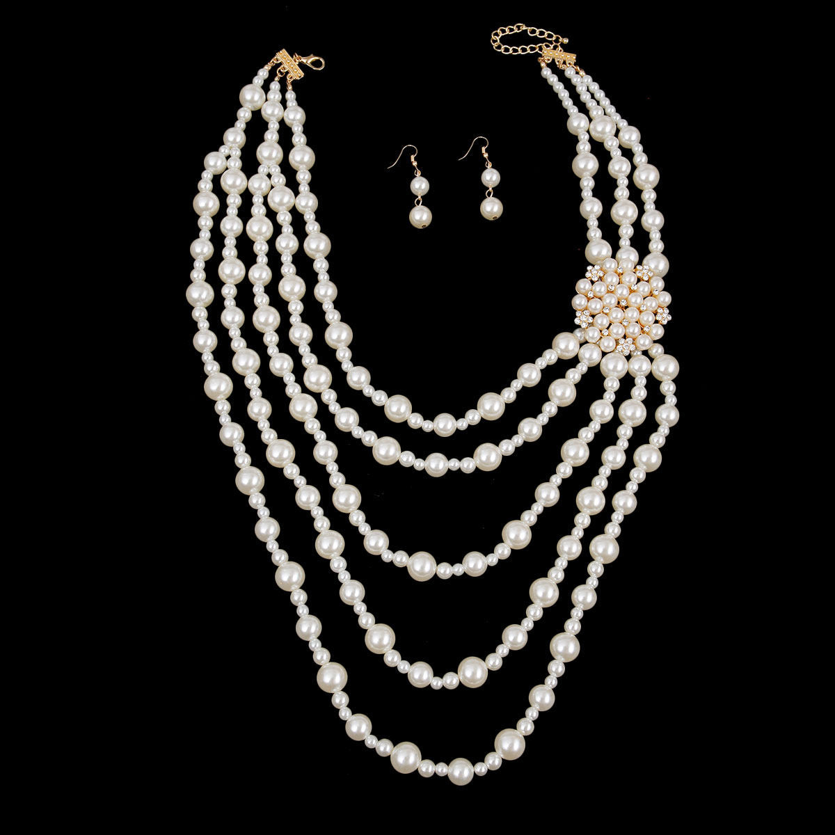 Timeless Grace: Cream Pearl Brooch Necklace Set