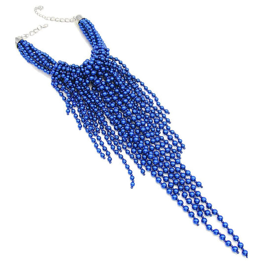 Pearl Necklace Royal Blue Fringe Set for Women