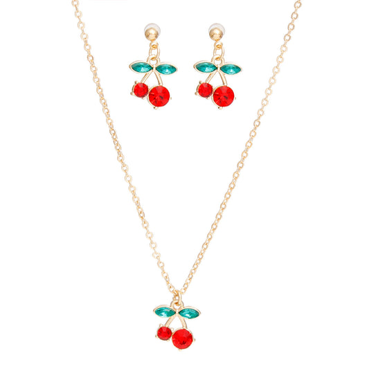 Charm Cherry Red Lightweight Gold Chain Necklace