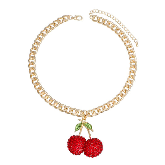 Pendant Cherry Red Gold Chunky Chain Necklace