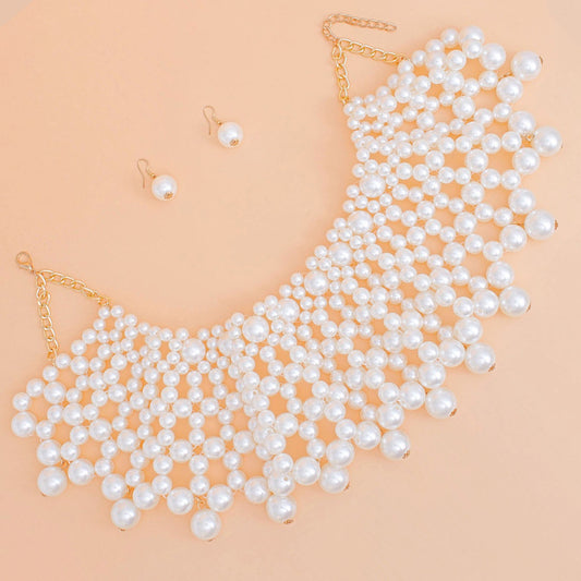 Choker White Pearl Armor Collar Set for Women