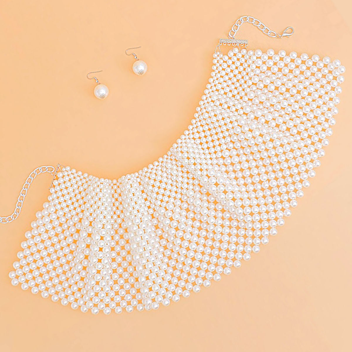 Choker White Pearl Ruffle Bib Set for Women