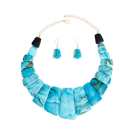 Necklace Turquoise Marbled Collar Set for Women