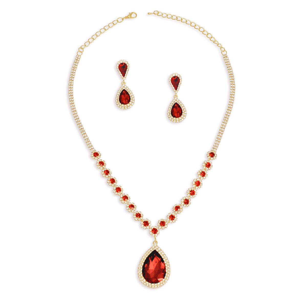 Formal Necklace Red Teardrop Bling Set for Women