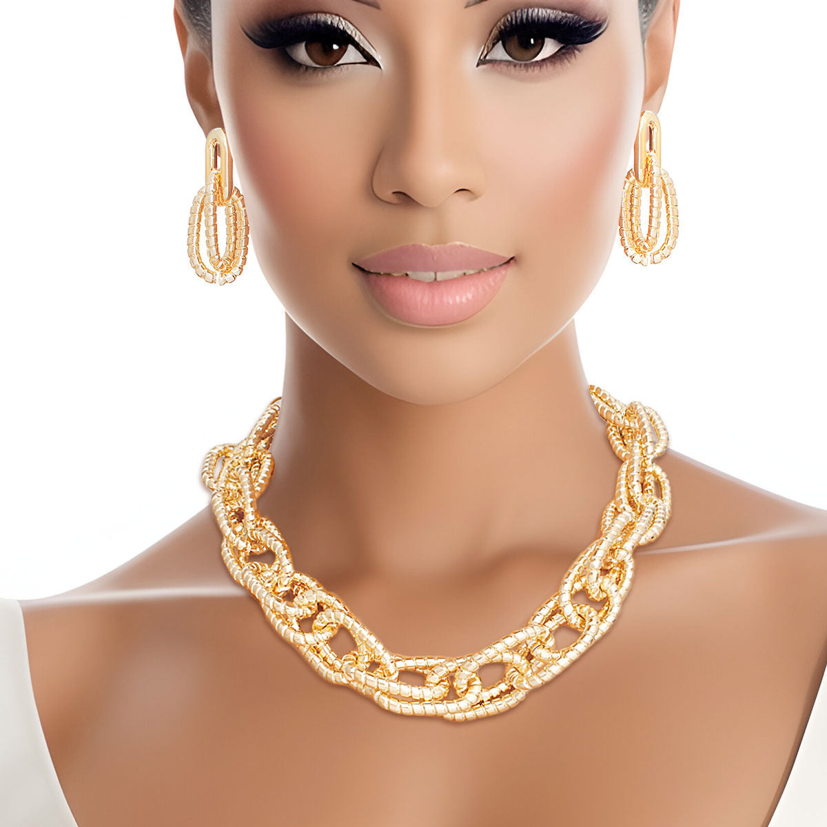 Chain Necklace Gold Double Link Set for Women