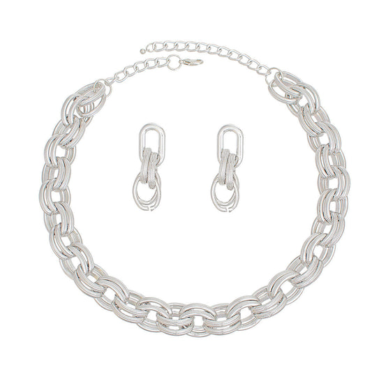 Chain Necklace Silver Double Oval Link Set Women