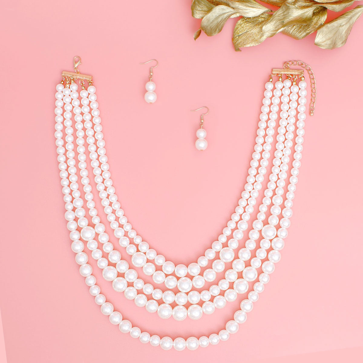 Necklace Cream Pearl 5 Strand Wide Layer Set