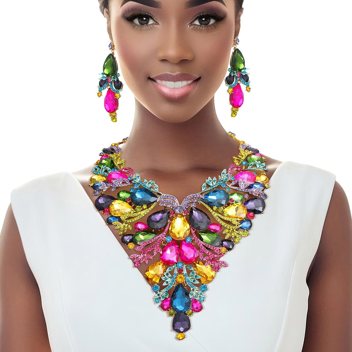 Crystal Necklace Multi Teardrop Bib for Women