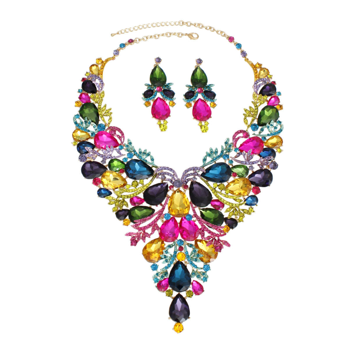 Crystal Necklace Multi Teardrop Bib for Women