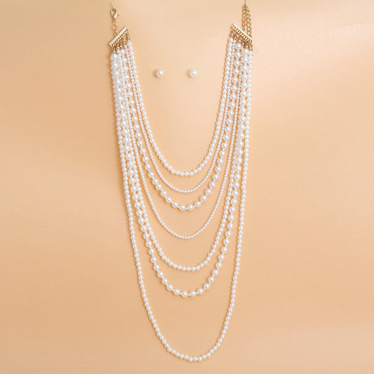 Pearl Necklace Cream 7 Strand Long Set for Women