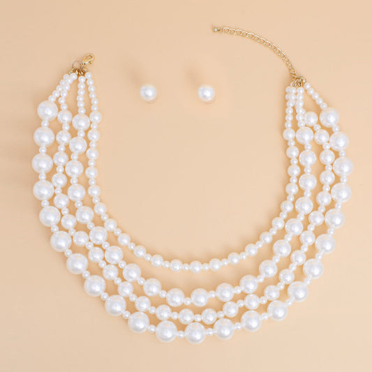 Pearl Necklace Cream Chunky 4 Strand Set for Women