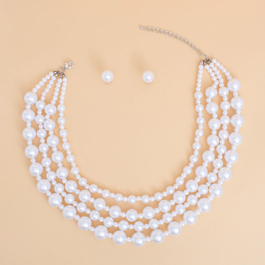 Pearl Necklace White Chunky 4 Strand Set for Women