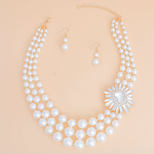 Pearl Necklace Cream Vintage Stone Set for Women