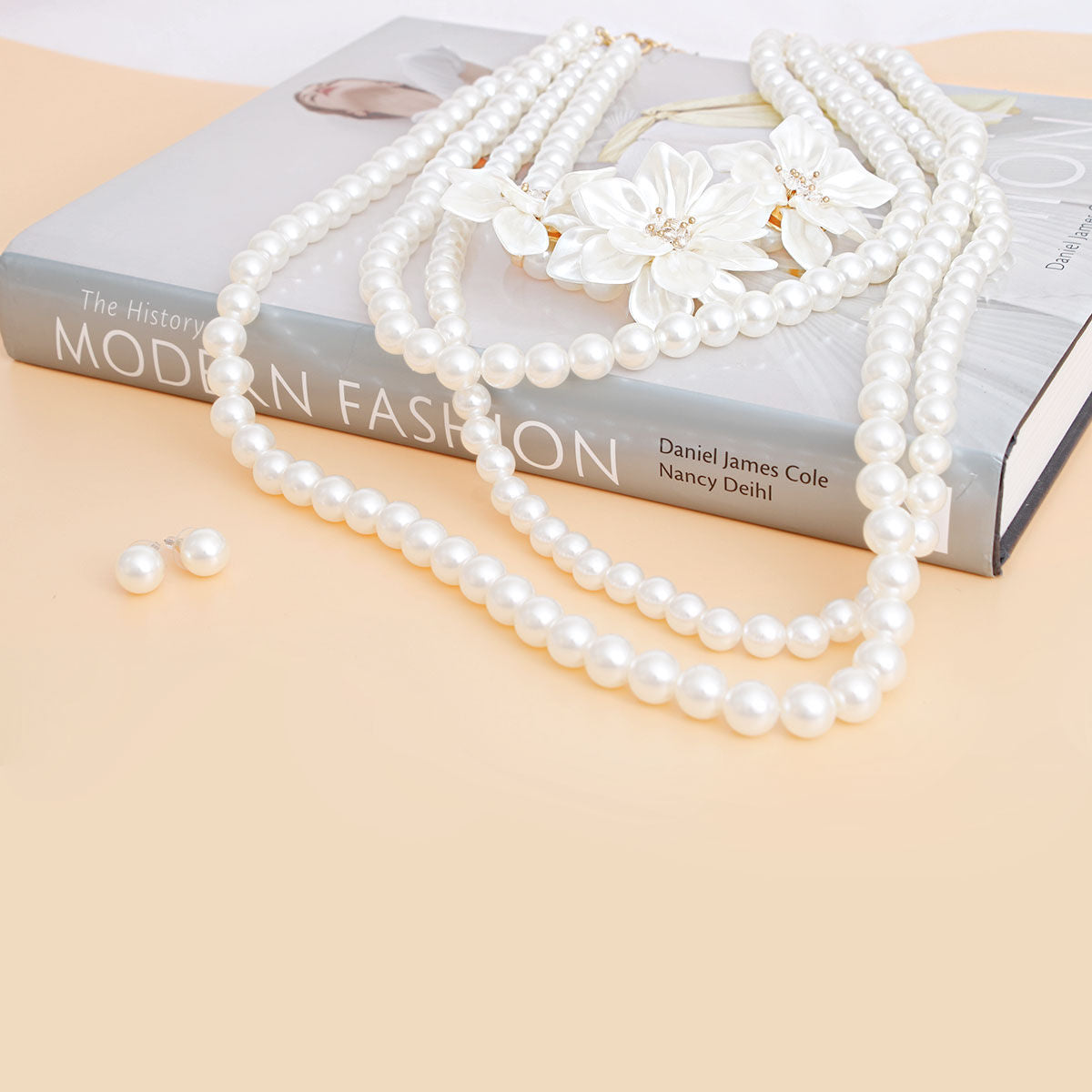 Pearl Necklace Cream Flower 4 Strand Set for Women