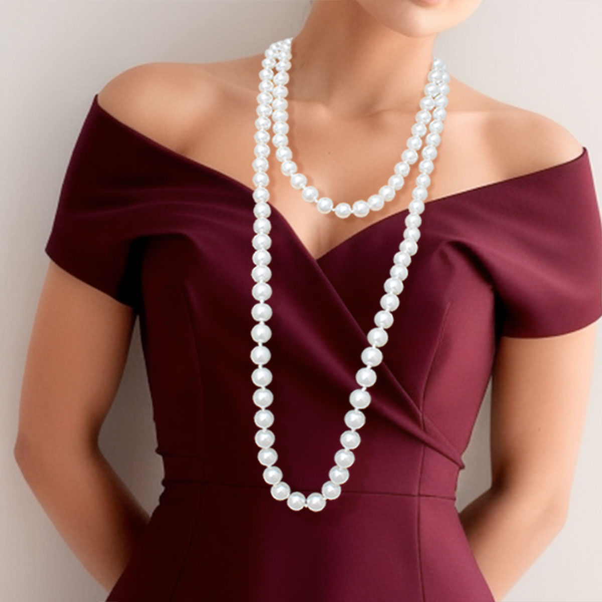 Necklace White Glass 12mm Pearls for Women